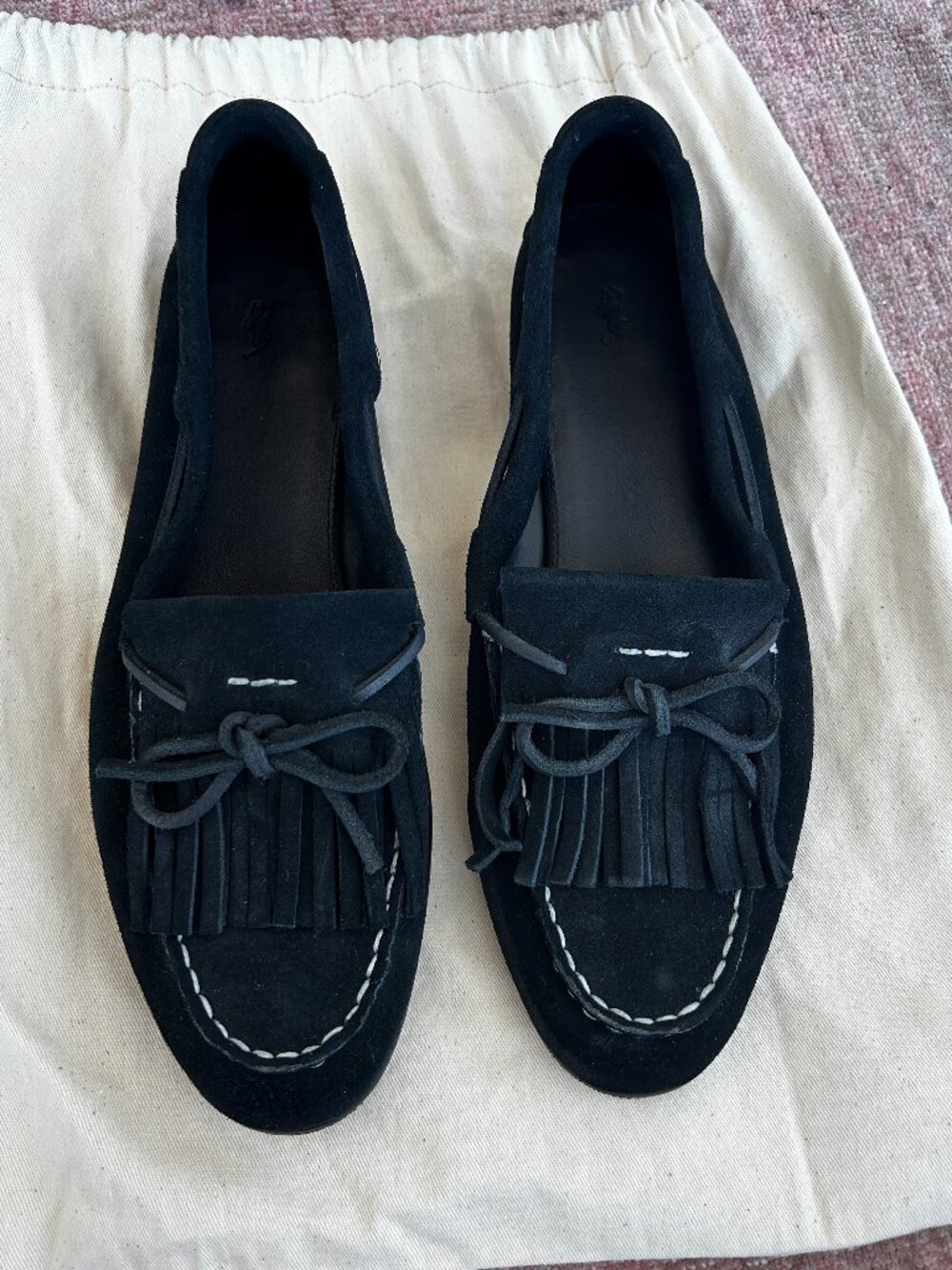 olo Ralph Lauren Black Suede Fringe Driving Loafers Moccassins